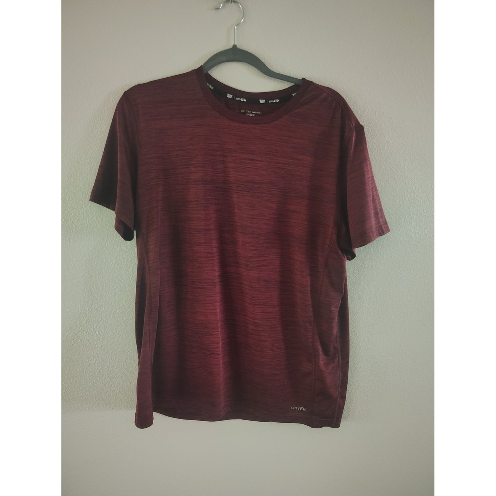 Tek Gear DryTek Mens Large Burgundy Maroon Space Dye Performance T-Shirt Short